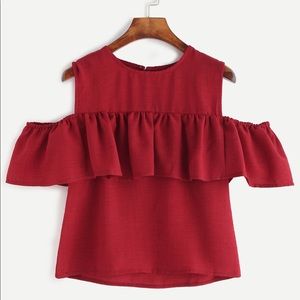 Red cold shoulder ruffle top NWT